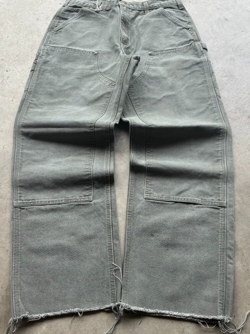 Vintage Carhartt Double Knee Carpenter Pants Faded Sage Green Raw Cut Hem W36